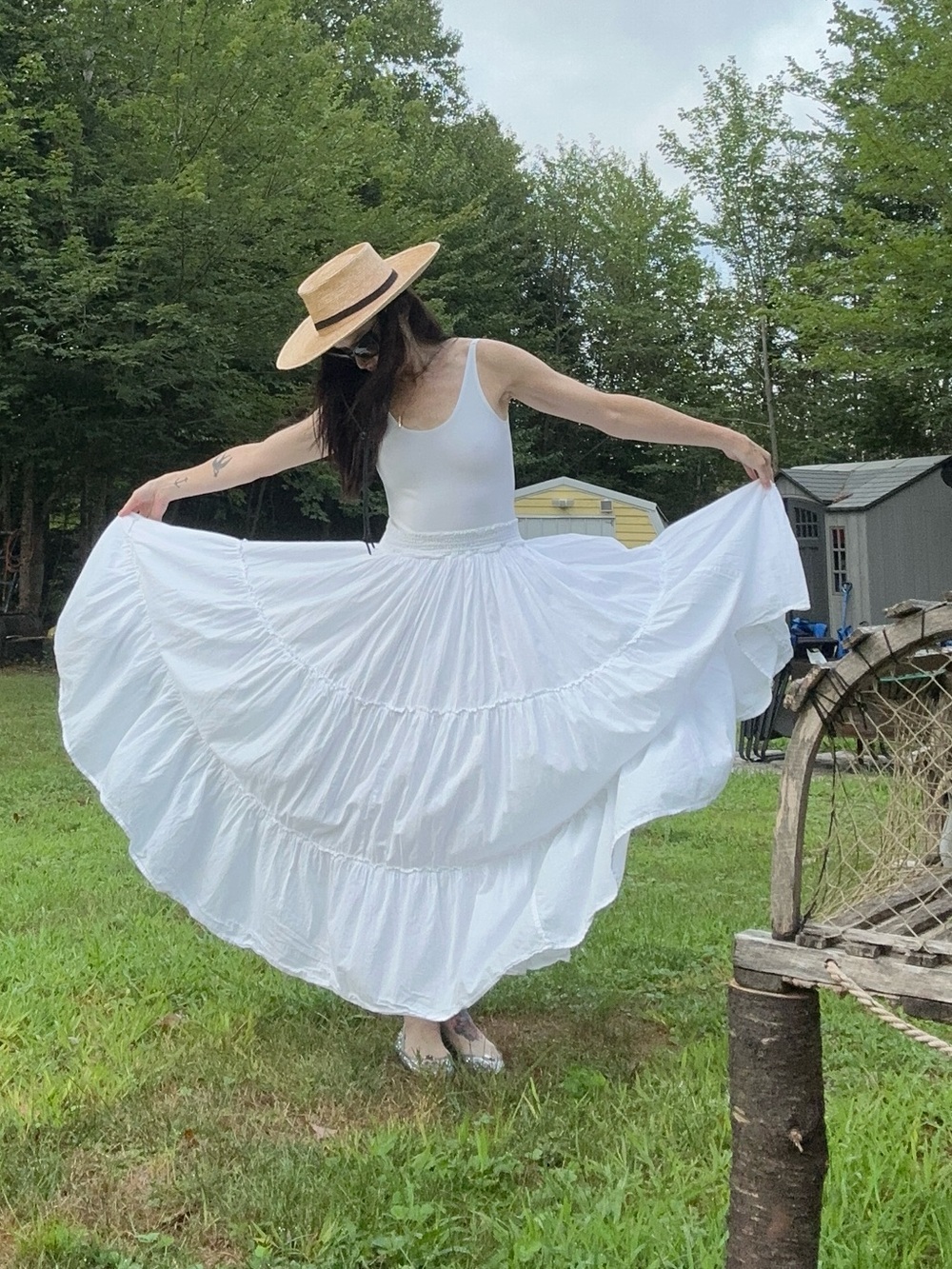 Lucky Brand White Cotton Tiered Maxi Skirt Boho Prairie Size S